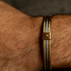 Bracelet homme phebus fabrice  acier doré  et gris, diamant 50300002 - bracelets-homme - edora - 2