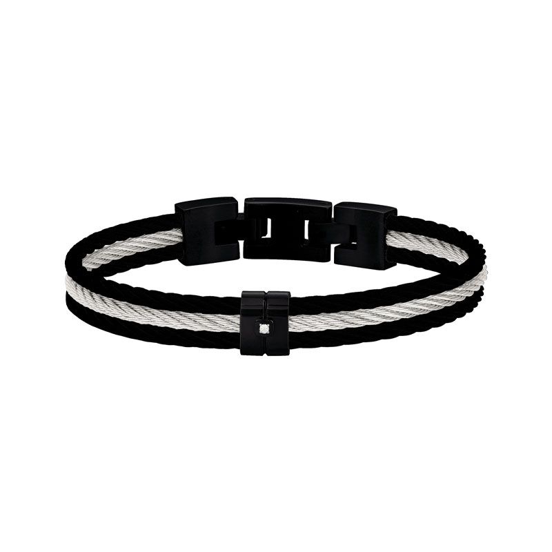 Bracelet homme phebus gérard acier noir et gris, diamant 50300001 - bracelet-cuir-homme - edora
