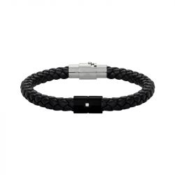Bracelet homme phebus manuel acier, cuir noir et diamant 50300006 - bracelet-cuir-homme - edora - 0