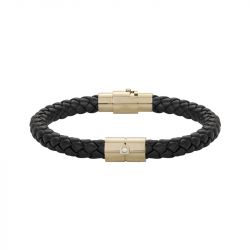 Bracelet homme phebus philippe acier, cuir noir et diamant  50300005 - bracelet-cuir-homme - edora - 0