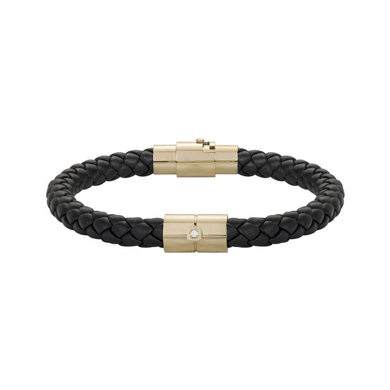 Bracelet homme phebus philippe acier, cuir noir et diamant  50300005 - bracelet-cuir-homme - edora