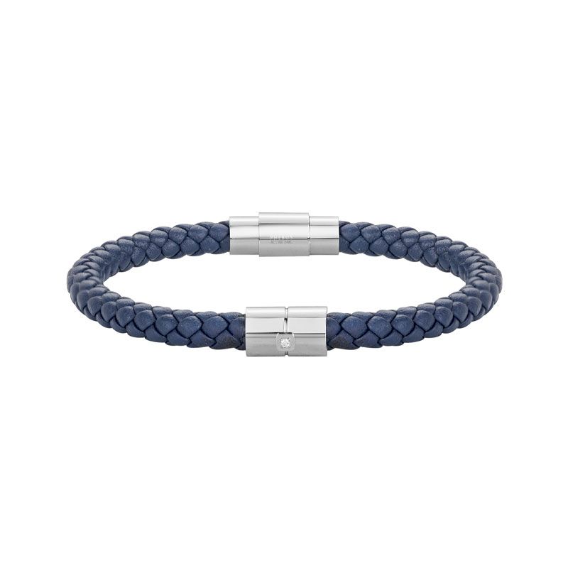 Bracelet homme phebus philippe acier et cuir bleu 50300004 - bracelet-cuir-homme - edora