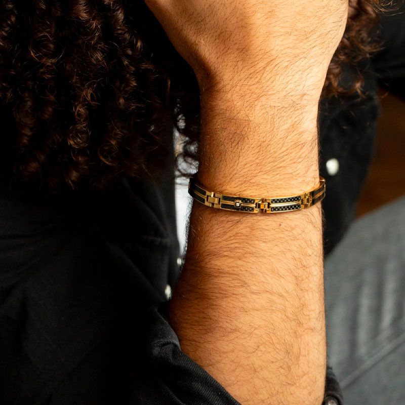 Bracelet homme phebus quentin acier doré et diamant 50300019 - bracelets-homme - edora