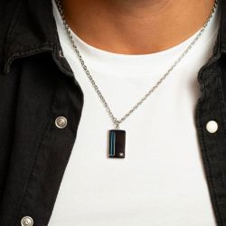 Collier homme phebus bastien acier gris et diamant 50700007 - colliers-homme - edora - 1