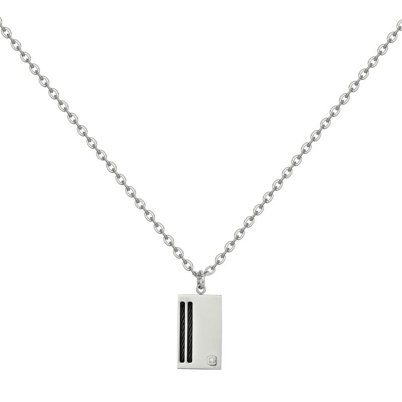 Collier homme phebus damien acier gris et diamant 50700006 - colliers-homme - edora