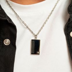 Collier homme phebus damien acier gris et diamant 50700006 - colliers-homme - edora - 1