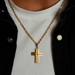 Collier homme phebus laurent acier doré et diamant 50700004 - colliers-homme - edora - 3