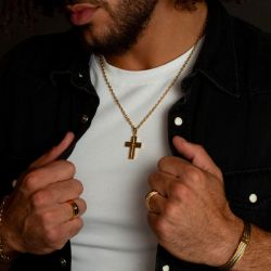 Collier homme phebus laurent acier doré et diamant 50700004 - colliers-homme - edora - 1