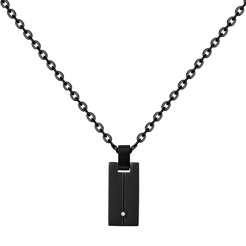 Collier homme phebus manuel acier noir et diamant 50700002 - colliers-homme - edora