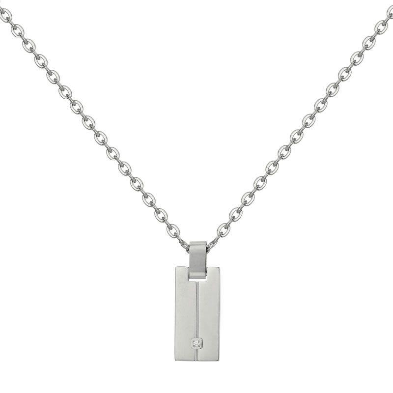 Collier homme phebus olivier acier gris et diamant 50700003 - colliers-homme - edora