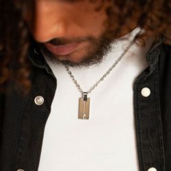 Collier homme phebus olivier acier gris et diamant 50700003 - colliers-homme - edora - 1