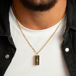 Collier homme phebus quentin acier doré et diamant 50700010 - colliers-homme - edora - 1