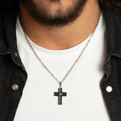 Collier homme phebus rémi acier gris  et diamant 50700013 - colliers-homme - edora - 1