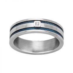 Bague homme phebus bastien acier bleu et diamant 50100009 - bague argent & or homme, bague homme - - bague-diamant - edora - 0