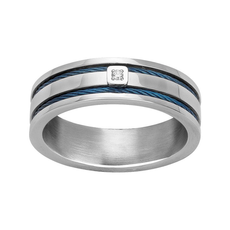 Bague homme phebus bastien acier bleu et diamant 50100009 - bague argent & or homme, bague homme - - bague-diamant - edora
