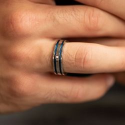 Bague homme phebus bastien acier bleu et diamant 50100009 - bague argent & or homme, bague homme - - bague-diamant - edora - 1