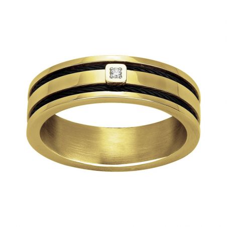 Bague acier homme & femme : bague en acier doré, noir, rose - bague-diamant - edora - 1
