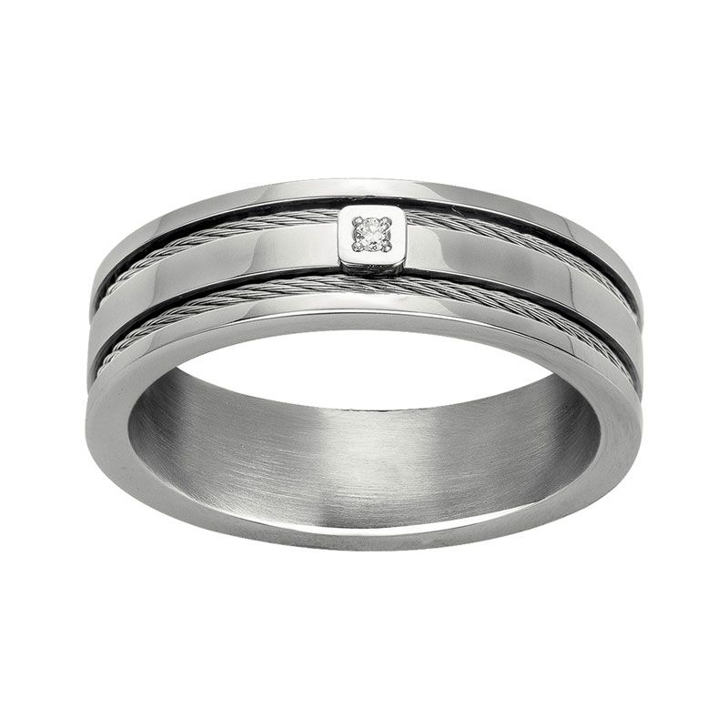 Bague homme phebus clément acier gris et diamant 50100011 - bague argent & or homme, bague homme - - bague-diamant - edora