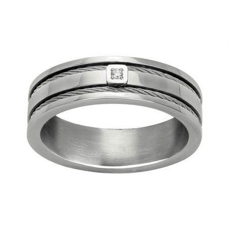 Bague acier homme & femme : bague en acier doré, noir, rose - bague-diamant - edora - 1