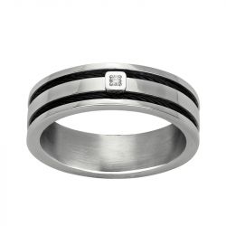 Bague homme phebus damien acier gris et diamant 50100008 - bague argent & or homme, bague homme - - bague-diamant - edora - 0