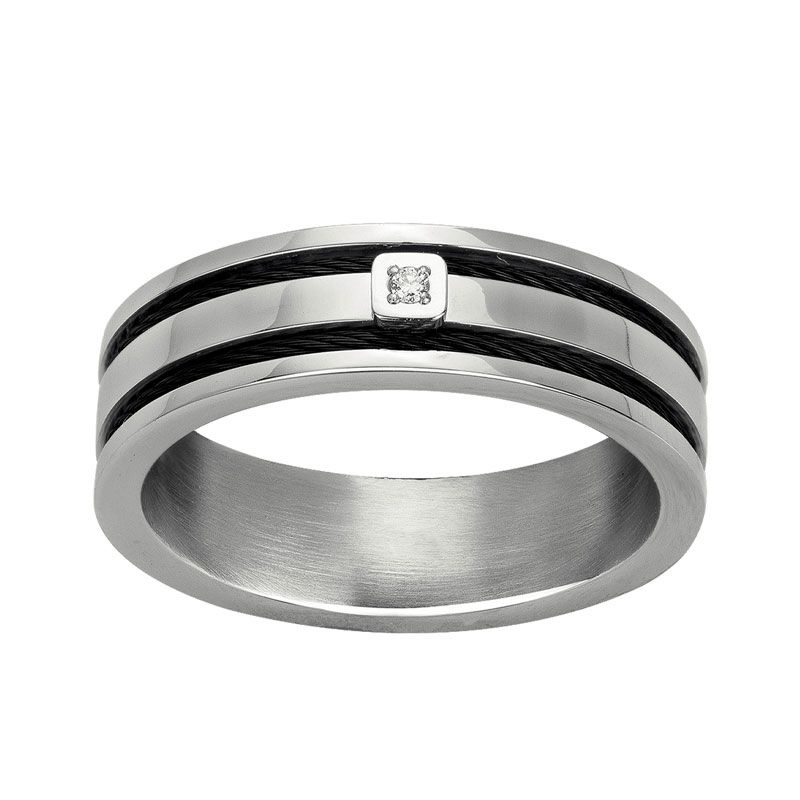 Bague homme phebus damien acier gris et diamant 50100008 - bague argent & or homme, bague homme - - bague-diamant - edora