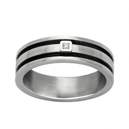 Bague acier homme & femme : bague en acier doré, noir, rose - bague-diamant - edora - 1