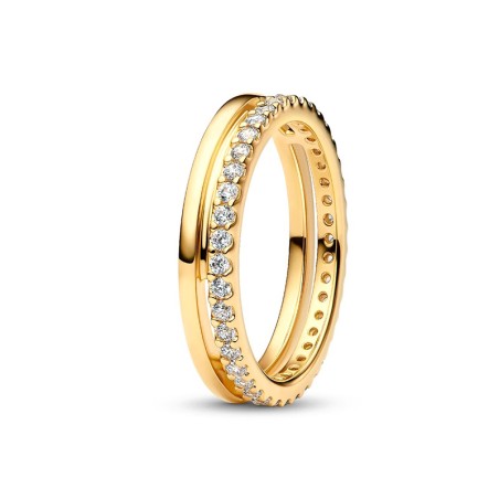 Bague femme anneau double pandora métal doré à l'or 14 carats 163799c01 – toutes nos bagues femme