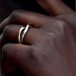 Bague femme anneaux entrelacés pandora bicolore argent massif, métal doré à l'or 14 carats 163262c00 - plus-de-bagues-femmes - edora - 1