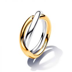 Bague femme anneaux entrelacés pandora bicolore argent massif, métal doré à l'or 14 carats 163262c00 - plus-de-bagues-femmes - edora - 2