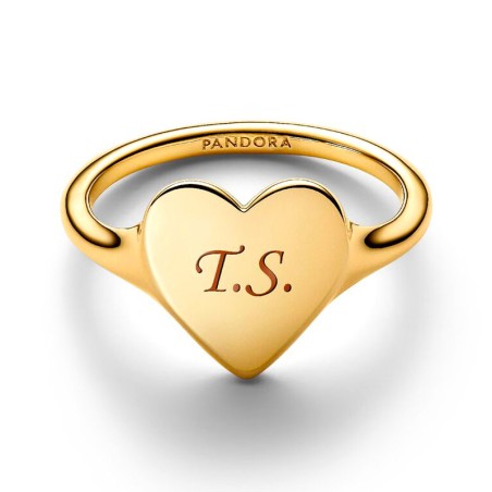 Bague femme pandora cœur gravable métal doré à l'or 14 carats – toutes nos bagues femme