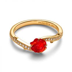 Bague femme pandora disney la belle et la bête rose enchantée métal doré à l'or 14 carats 163984c01 - plus-de-bagues-femmes - edora - 0