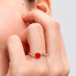 Bague femme pandora disney la belle et la bête rose enchantée métal doré à l'or 14 carats 163984c01 - plus-de-bagues-femmes - edora - 1