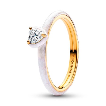 Bague femme cœur pandora chakra blanc métal doré à l'or 14 carats 163088c01 – solitaires femme