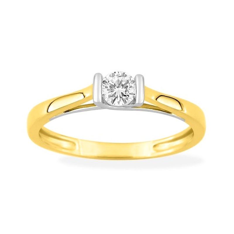 Bague femme solitaire edora or 375/1000 bicolore et diamant de synthèse 0,20 ct edo9klgd038x - bague-femme-or - edora