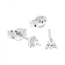 Boucles d'oreilles femme puces edora or 375/1000 blanc et diamants de synthèse 0,10 ct edo9klgd047w - puces - edora - 1