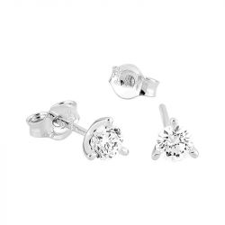 Boucles d'oreilles femme puces edora or 375/1000 blanc et diamants de synthèse 0,30 ct edo9klgd049w - puces - edora - 1