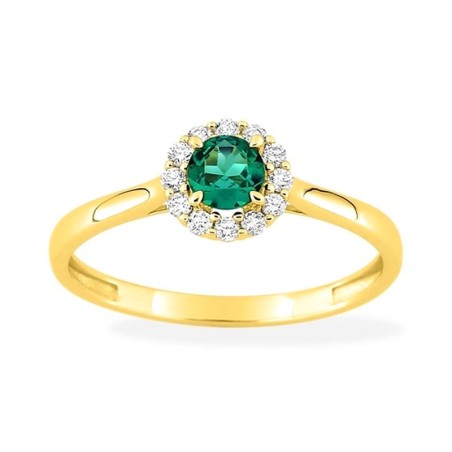 Bague femme entourage edora or 375/1000 jaune émeraude et diamants de synthèse 0,13 ct edo9klge106y – bagues femme or