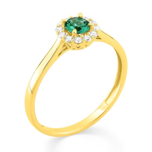 Begue femme entourage EDORA or 375/1000 jaune émeraude et diamants de synthèse 0,13 ct EDO9KLGE106Y