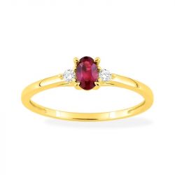 Bague femme solitaire accompagné edora or 375/1000 jaune rubis et diamants de synthèse 0,06 ct edo9klgr108y - bague-femme-or - edora - 0