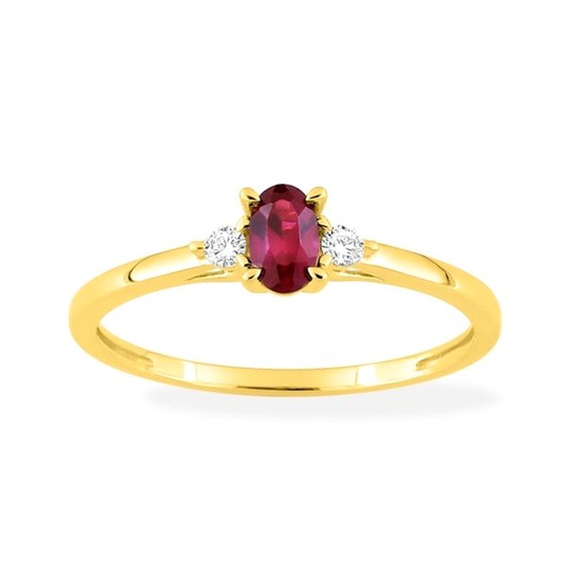 Bague femme solitaire accompagné edora or 375/1000 jaune rubis et diamants de synthèse 0,06 ct edo9klgr108y - bague-femme-or - edora
