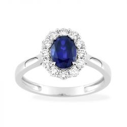 Bague femme entourage edora or 375/1000 blanc, saphir et diamants de synthèse 0,40 ct edo9klgs104w - bague-femme-or - edora - 0