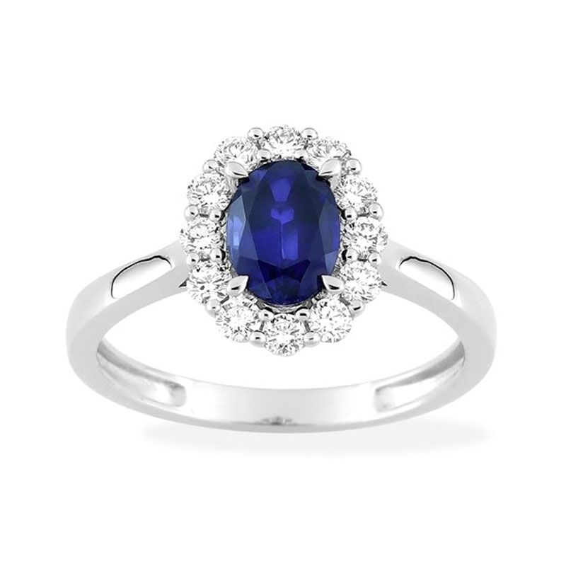 Bague femme entourage edora or 375/1000 blanc, saphir et diamants de synthèse 0,40 ct edo9klgs104w - bague-femme-or - edora