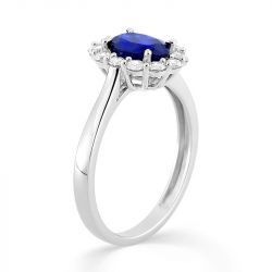 Bague femme entourage edora or 375/1000 blanc, saphir et diamants de synthèse 0,40 ct edo9klgs104w - bague-femme-or - edora - 1