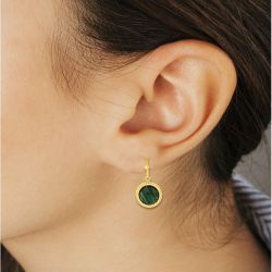 Boucles d'oreilles femme pendantes edora acier doré et malachite synthétique edo435153 - pendantes - edora - 1