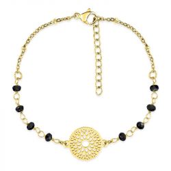 Bracelet femme arabesque edora acier doré et cristaux noirs edo433729 - bracelets-acier - edora - 0