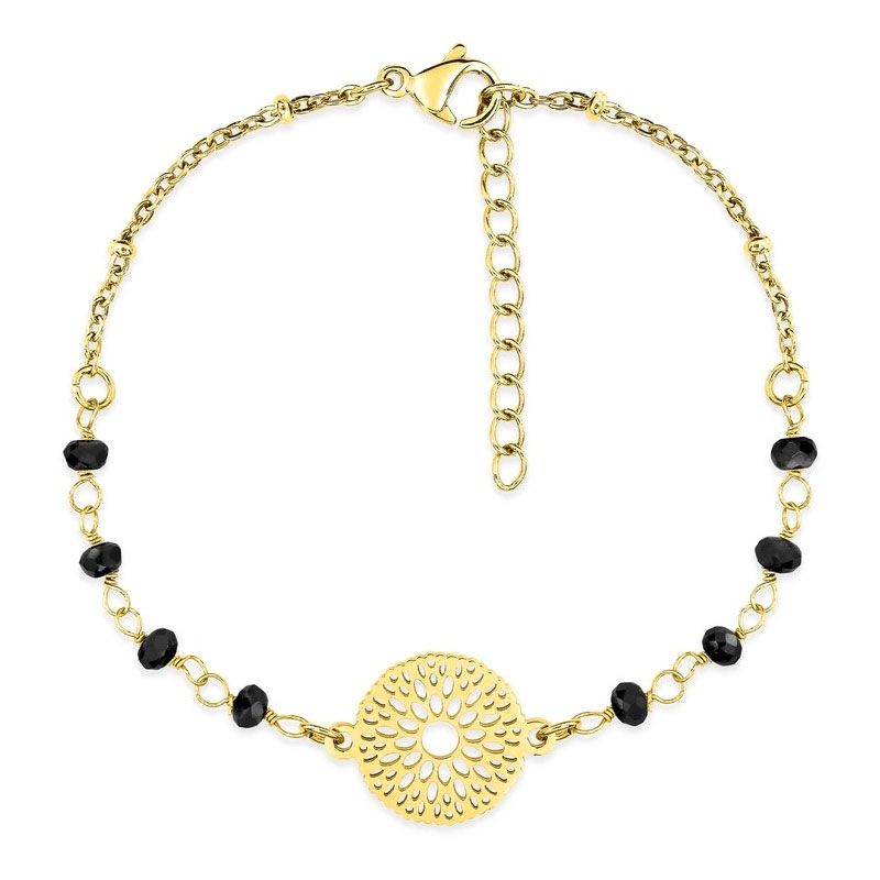 Bracelet femme arabesque edora acier doré et cristaux noirs edo433729 - bracelets-acier - edora