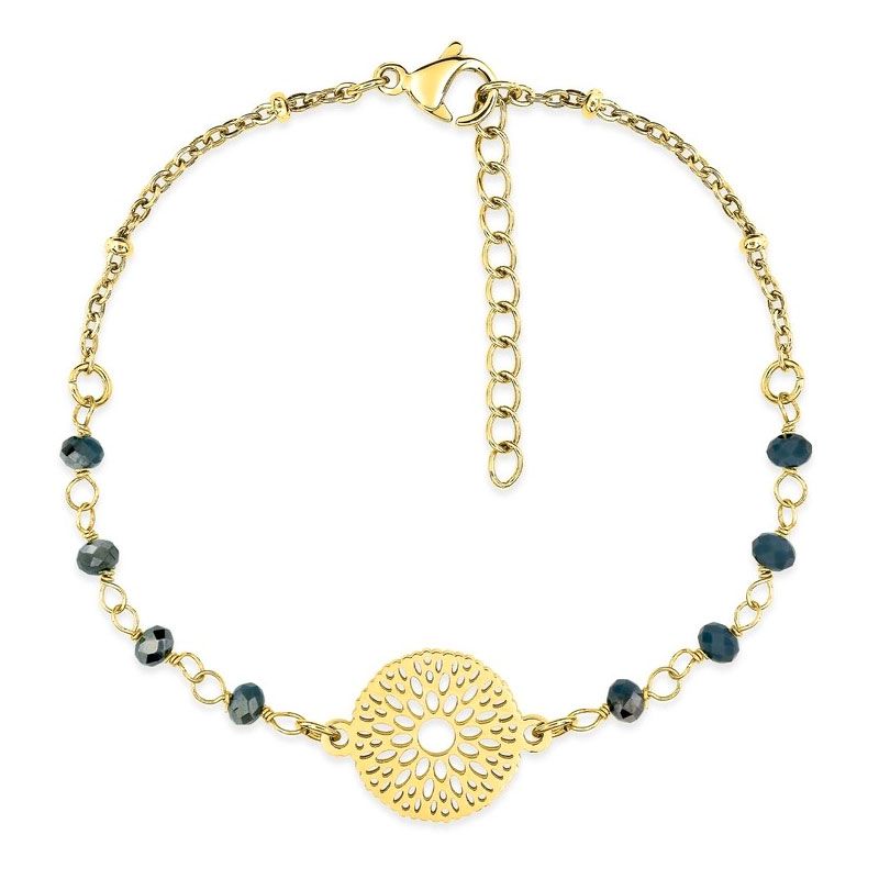 Bracelet femme arabesque edora acier doré et cristaux noirs edo433733 - bracelets-acier - edora