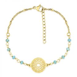 Bracelet femme arabesque edora acier doré et cristaux turquoises edo433731 - bracelets-acier - edora - 0