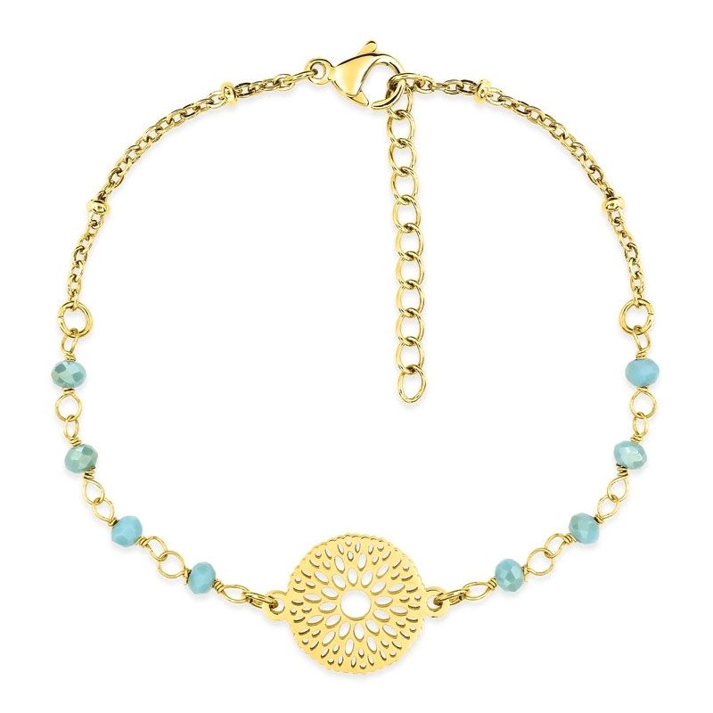Bracelet femme arabesque edora acier doré et cristaux turquoises edo433731 - bracelets-acier - edora
