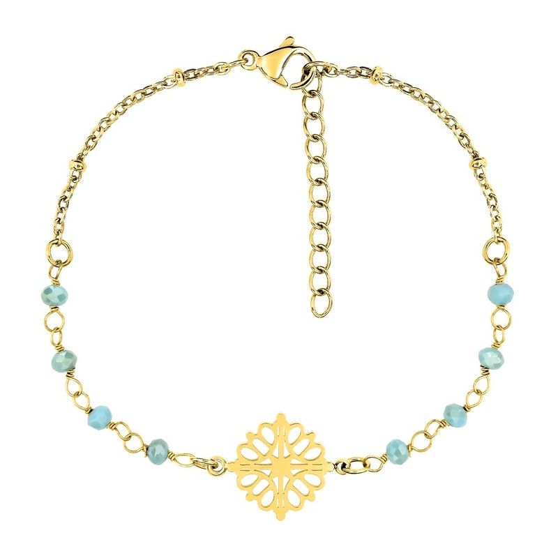 Bracelet femme arabesque edora acier doré et cristaux turquoises edo433741 - bracelets-acier - edora